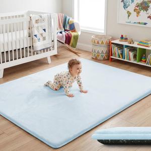1.5" Thick Baby Play Mat for Floor, 50x50 Playpen Mat, Pro Soft Flannel Foam Mats Toddler Infant Kids Crawling for Nursery Rug Playroom Living Room Waterproof Easy Care Non-Slip (Baby Blue)