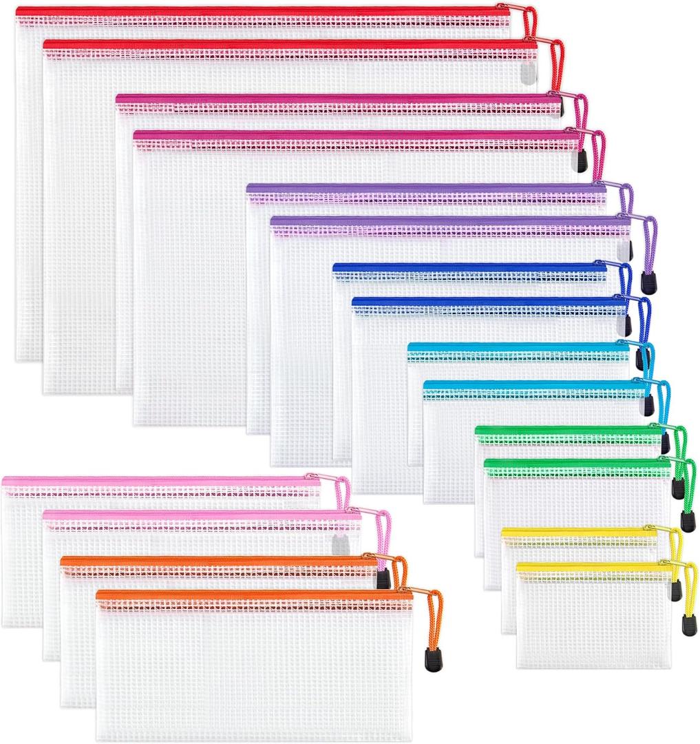 JARLINK 18 Pack 8 Sizes Mesh Pouch, 9 Colors, Waterproof Zipper Bags Document Multipurpose Travel Bags for Office, School, Board Game, Puzzles, Cosmetics, Travel Accessories, and Home Organization