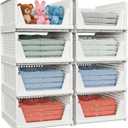 8 Pack Stackable Closet Storage Basket - Stackable Storage Bins, Multifunctional & Foldable Closet Organizer Waterproof, Wardrobe Cupboard Space-Saving Hat Storage Drawer Organizer, White