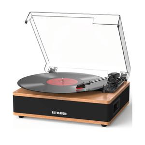 Vinyl Record Player Bluetooth Turntable with Built in Stereo Speakers Belt Drive 3 Speeds Vintage Turntables for Vinyl Records Support RCA Output, Aux in, Auto Stop