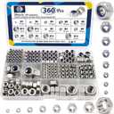 ZQZ 360 Pack Metric Hex Nuts & Locknuts Assortment KitM3 M4 M5 M6 M8 M10 M12 304 Stainless Steel Assorted Nylon Insert Lock Nuts SetsStandard Thread Nylock Nuts