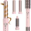 Rotating Hair Dryer Blow Brush, Multi Hot Air Styler Wrap, 105,000 RPM High-Speed Volumizing Spinning Blow Dryer Brush with Auto Curlers, Dry & Smooth & Curl & Volumize All in One (Pink)