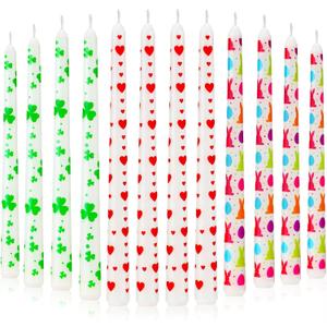 Nuanchu 12 Pcs 10'' Valentine's Day Taper Candles for Valentines, St. Patrick's Day and Easter Decorations for Table Red Heart Shamrocks Bunny Egg Candles Gift for Anniversary Wedding Irish Home Decor