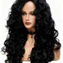 Rugelyss Long Wavy Wigs 28 Inches Natural Black Synthetic Kinky Curly Hair Wig for Women