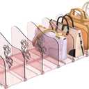 SURETIVIAN Rose Purse Dividers for Closet, 2 Pack Clear Clutch Purse Closet Organizers, Adjustable Handbag Storage Organizers, Plastic Bookshelf Separator Dividers for Bedroom Office, Clear PInk