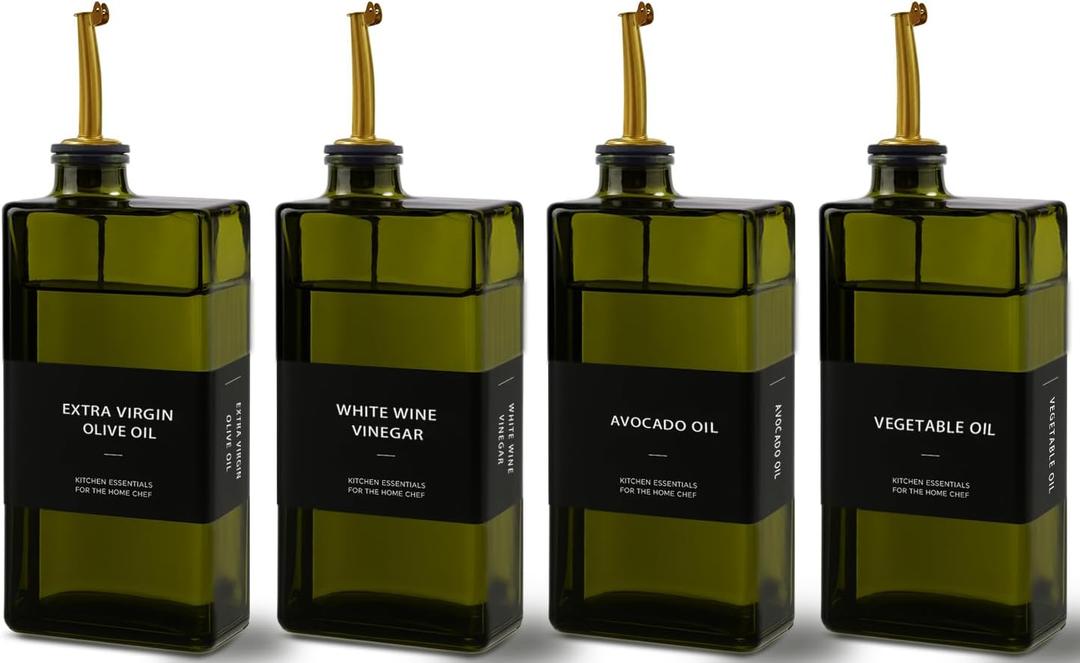 Olive Oil Dispenser Bottle for Kitchen 16.9oz, UV-Blocking Oil and Vinegar Dispenser Set, Leakproof Oil Container for Home, Restaurant (Green, Set of 4)