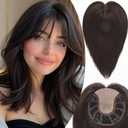 HAIRCUBE 100% Human Hair Topper for Women 7 * 7 Inches Large Coverage Natural Black Hair Topper with Bangs for Women with Thinninghair Cover Gray Roots