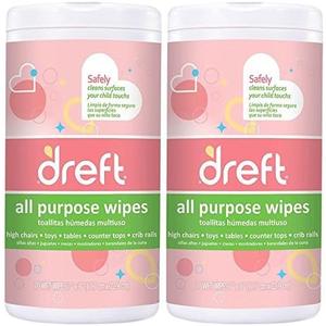 Dreft Multi-Surface All-Purpose Gentle Cleaning Wipes for Baby Toys, Car Seat, High Chair & More, 70 Count, Pack of 2