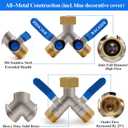 Brass Garden Hose Splitter, Garden Hose Splitter 2 Way Heavy Duty, With 2 304 Stainless Steel Extension Handles, 2-Way Y-Valve 3/4 GHT Threads (Increase Flow Style)