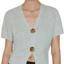 URBAN REVIVO Women's Cardigan Sweaters Short Sleeve V Neck Gold Button Down Cropped Knit Casual Summer Tops (Medium, Grey)