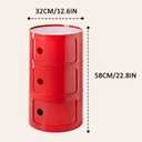 3 Tier Round Nightstand with Drawer, Red Round Side Table Small Plastic Storage End Table Suitable for Bedroom, Living Room, Bathroom, 22.8IN