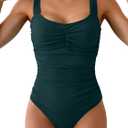 B2prity One Piece Swimsuit for Women Tummy Control Bathing Suit Ruched Slimming Swimwear (Medium,  Ribbed, Peacock Green)