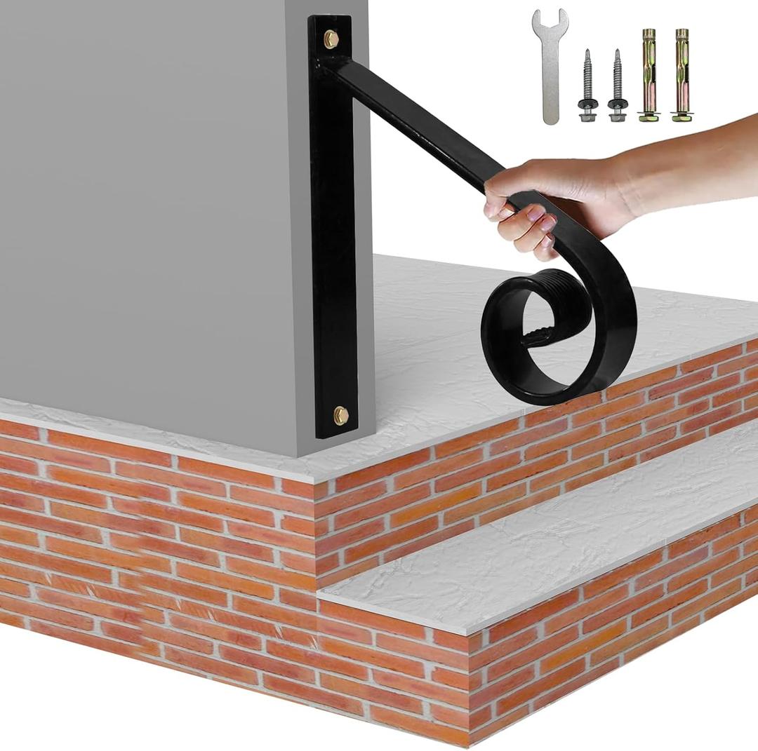 12inch Handrail for Outdoor Steps,1 Step Stair Handrails-Wall Mounted Wrought Iron Hand Railing-Powder Coated Carbon Steel-Metal Art Single Step Handrail-Step Grab Rail for Indoor Outdoor Stair Step