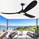 ABZ 52 Inch Ceiling Fans with Lights and Remote Control, Wood Outdoor Ceiling Fan with light 3 Blades Propeller Black Ceiling Fan for Indoor Patios Bedroom Garage ETL Listed, Matte Black