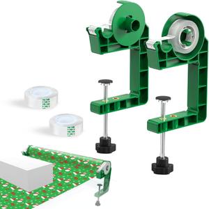 Tabletop Gift Wrapping Tool with Tape Dispenser, 2-Pack Adjustable Wrapping Paper Table Clamps with 2 Tapes Perfect for Valentine's Day, Easter, and Crafting