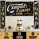 JOYIN 3 Pcs Graduation Decorations Class of 2026, Large Graduation Banners Set, Gold & Black Congrats Grad Party Backdrop and Banner Hanging Porch Supplies for College Graduation Indoor/Outdoor Decor