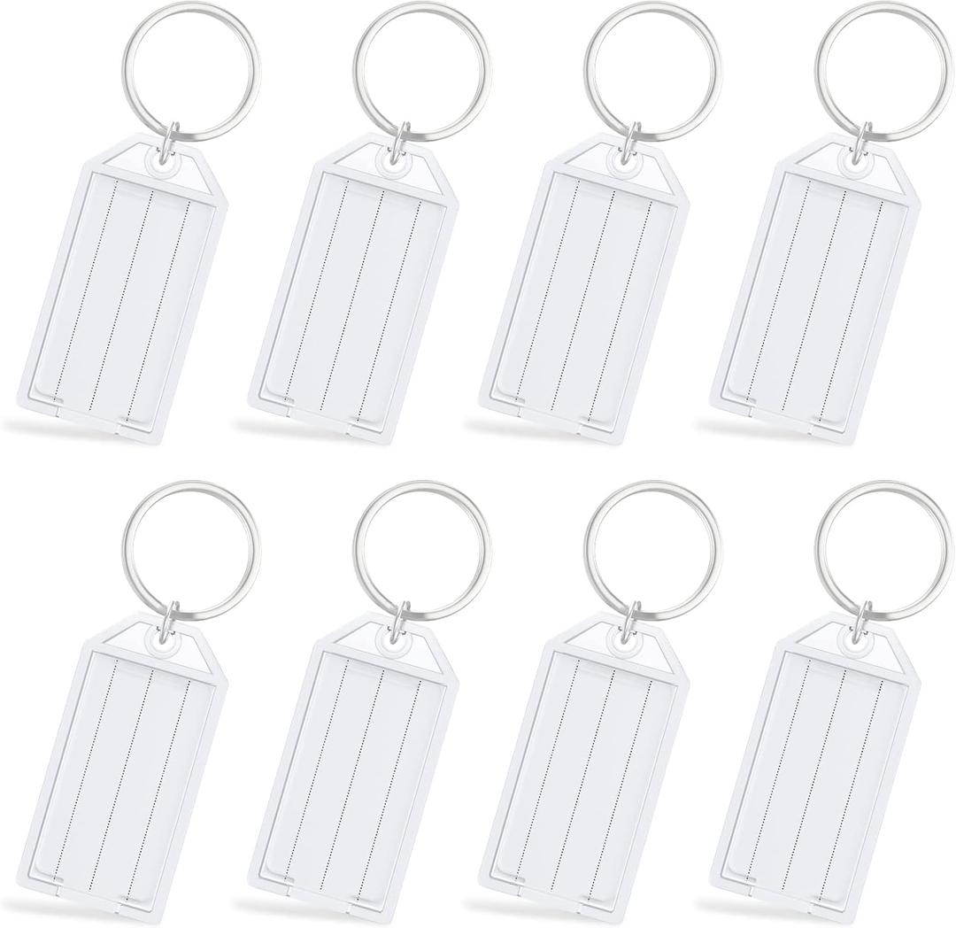Uniclife 2 Inch Tough Plastic Key Tags White Item Identifiers with Blank Paper Labels Transparent Covers and Split Rings