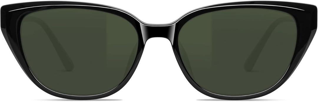 B.N.U.S Corning Glass Lens Polarized Cat Eye Sunglasses for Women - Retro Fashion Sunglasses with UV400 Protection, Scratch Resistant (Black, Polarized, G-15 Lens)