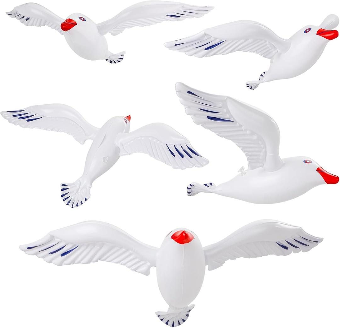 5pcs Inflatable Seagull Decorations, 24.41x13.78 Inch Large Flying Seagull Decor Sea Birds Balloons Inflatable Seagull Ornaments for Summer Beach Pool Birthday Party Baby Shower