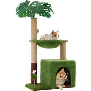 Woochpet 37" Cat Tree Tower for Indoor Cats2-in-1 Multi-Functional Comfort with Premium Sisal Scratching Post, Cat Cando with Mouse Hole and Plush Toy Ball Large Hammock for Kitty or Small Cats (96*49*30)