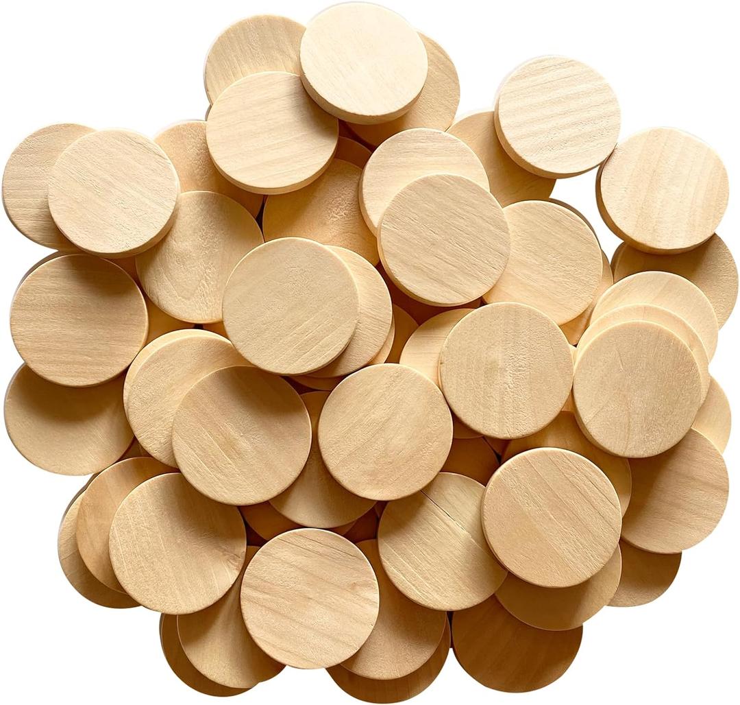 60 Pack Round Wood Coins1.5 Inch Natural Wood Slices Wooden Discs for DIY Arts & Crafts Projects