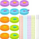 REGULAR Mouth Mason Jar Lids for Ball, Kerr, etc with Straw Hole/Straws/Silicone Stoppers/Rings/Clean Brush, BPA Free Colored Plastic Canning Jar Drinking Lids & Food Storage Caps 26 Pack (Sunrise)