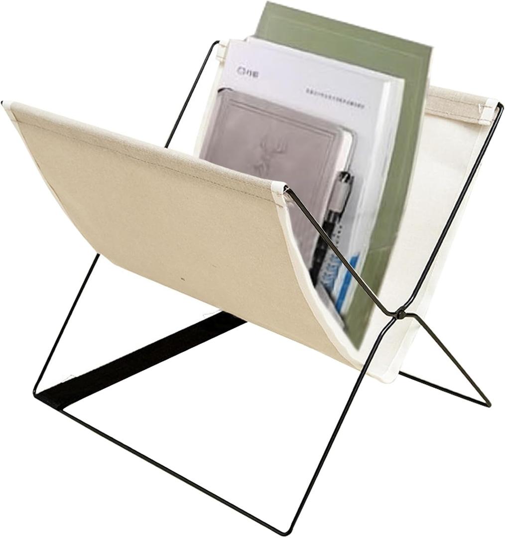 Floor Magazine Rack with Fabric Lining, Modern Metal Magazine Holder and Book Basket, Freestanding Decorative Magazine Stand for Living Room or Bedroom