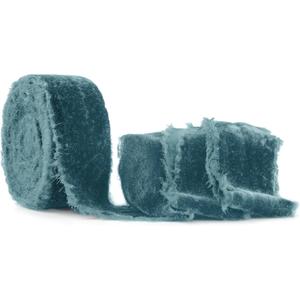 3 x SIMISI RIBBON Dusty Blue Frayed Velvet Ribbon 1.5 Inch Handmade Vintage Ribbon for Christmas Tree, Gift Wrapping, Outdoor, Wreath, Garland, Hair Accessories, Bows Making, Flower Bouquet (6 Yards)