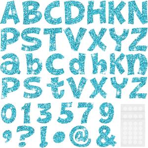 Colarr 216 Pcs Glitter Bulletin Board Letters for Classroom Numbers Alphabet 4 Inch Poster Board Letters with Adhesive Dots Punctuation Symbols Cutout Bulletin Display School Decor(Light Blue)
