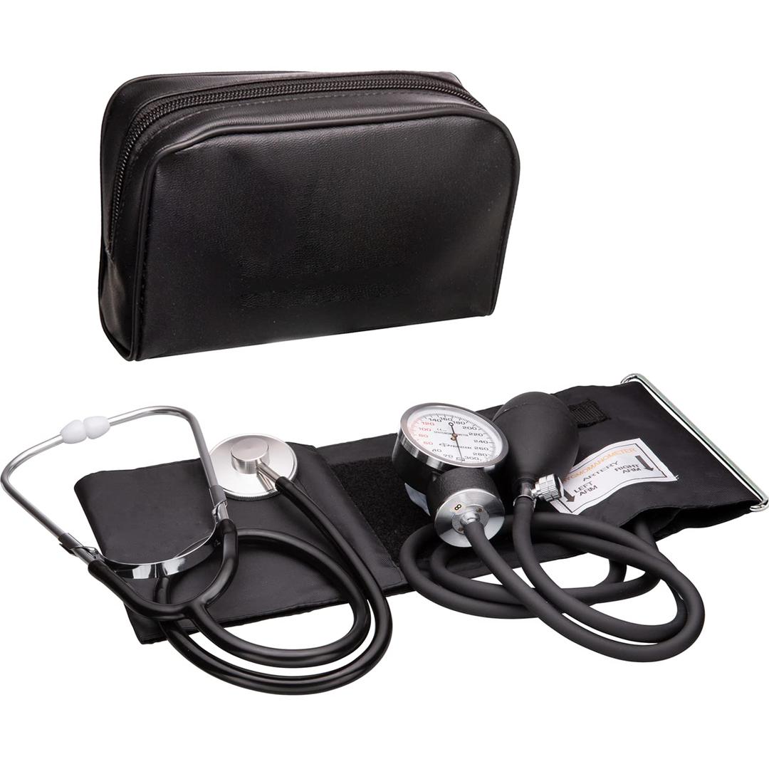 NOVAMEDIC Adult Size Self Taking Black Aneroid Sphygmomanometer, Stethoscope Kit - Professional Blood Pressure Machine with Manual Inflation Cuff w/D-Ring, 8.7-16.5", BP Monitor Kit w/Carrying Case
