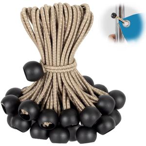 Tarp Ball Bungee Cords 6 Inch,50 PCS Tarp Bungee Balls Ties Heavy Duty Canopy Tarp Tie Down Balls for Camping,Shelter,Cargo,Projector Screen,Tent Poles with UV Resistant (Brown)
