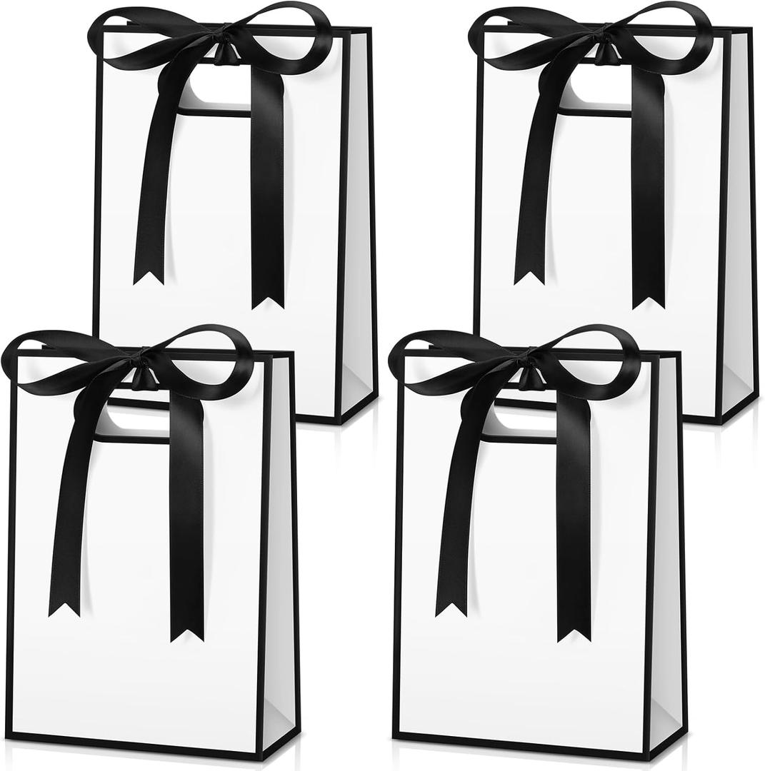 Kolldenn 30 Pcs Thank You Gift Bags with Handles 10.2 x 7.1 x 3.2 Inch Elegant Party Favor Bags with Ribbon Bow for Wedding Bridal Birthday Bridesmaid Holiday Party Supplies(White)