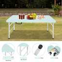 LSKSSNG Portable 4Ft Folding Table, Heavy Duty Plastic Fold-in-Half Utility Foldable Table, Adjustable Height Plastic Folding Table with Carrying Handle for Camping &Party Indoor/Outdoor (Light Blue)