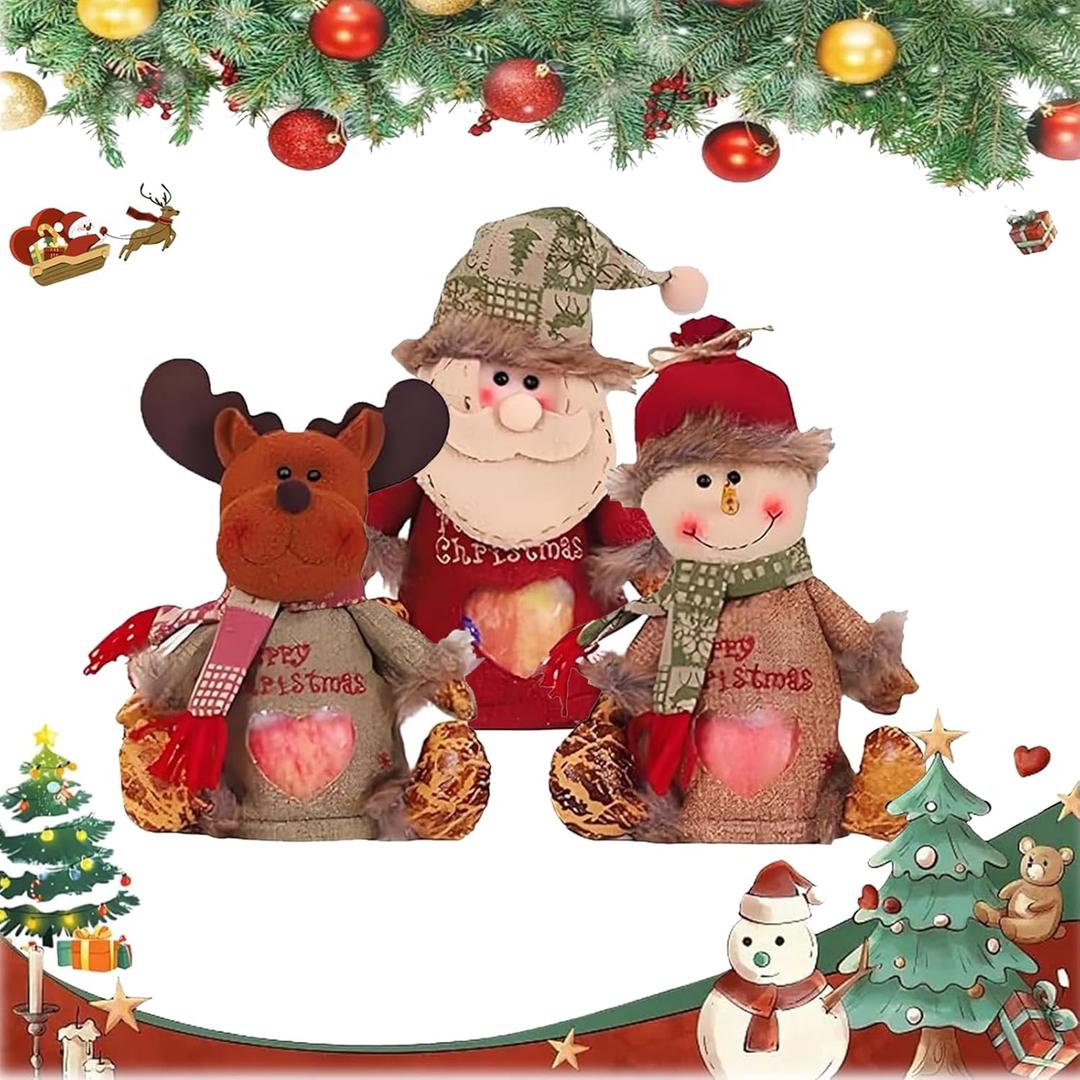 Christmas Gift Bags with Zipper 3PC Adorable Reusable Fabric Gift Bags for Christmas Party Favors Holiday Decor Candy Apples Storage Eco-Friendly Gift Packaging