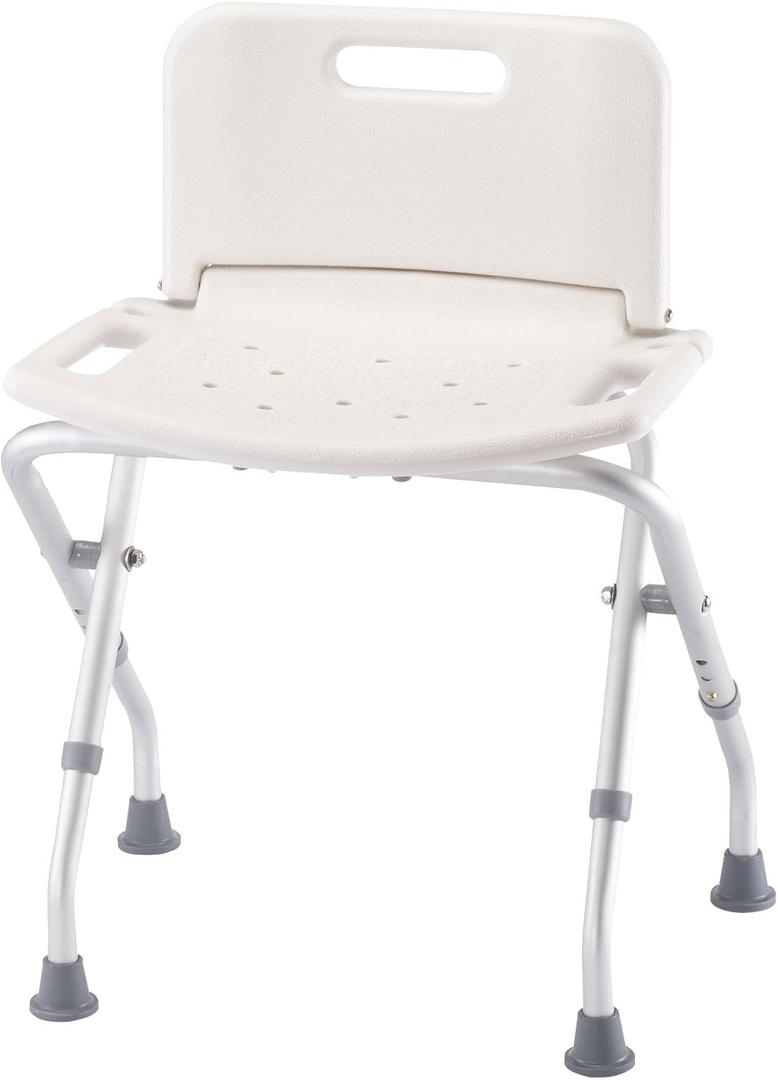 Folding Bath Seat with Back Support, Portable Shower Bench, White