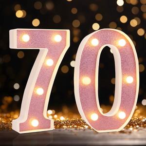 Led Light Up Numbers, 70th Birthday Decorations, Marquee Numbers Lights, Battery Powered Light Up Sign for 30 Decor Party (Pink Glitter)