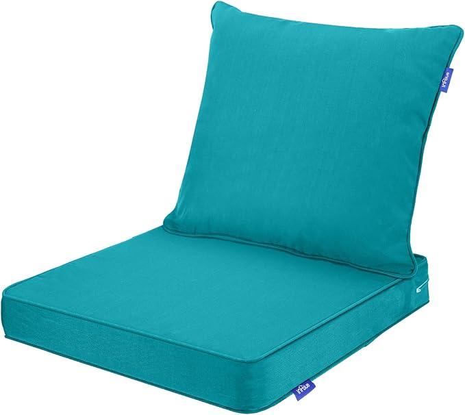 RSH DECOR: Deep Seating Cushion with Pillow Back | 24 x 27 Seat | All-Weather Spun Fabric | Water and Fade-Resistant | Outdoor Chair Cushion Set for Patio Furniture | Crestwood Marine - Made in USA