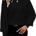 Pink Queen Women's Fall Sweaters 2024 Casual Long Batwing Sleeve Oversized Crewneck Pullover Winter Fashion Trendy Outfits (Medium, Black)