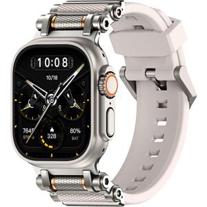 TAURI Silicone for Apple Watch Bands Ultra 3/2/1 49mm [Liquid Silicone Strap + Stainless Steel Metal Connector] Sport Band for iWatch 49mm Adjustable Band Men Women, StarLight