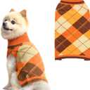 KOOLTAIL Dog Sweater Pet Knitted Clothes - Classic Plaid Pullover Turtleneck Fall Thanksgiving Dog Sweaters with Leash Hole, Thick Cold Weather Dog Outfits for Small Medium Large Dogs Cats Puppy S/M, Orange
