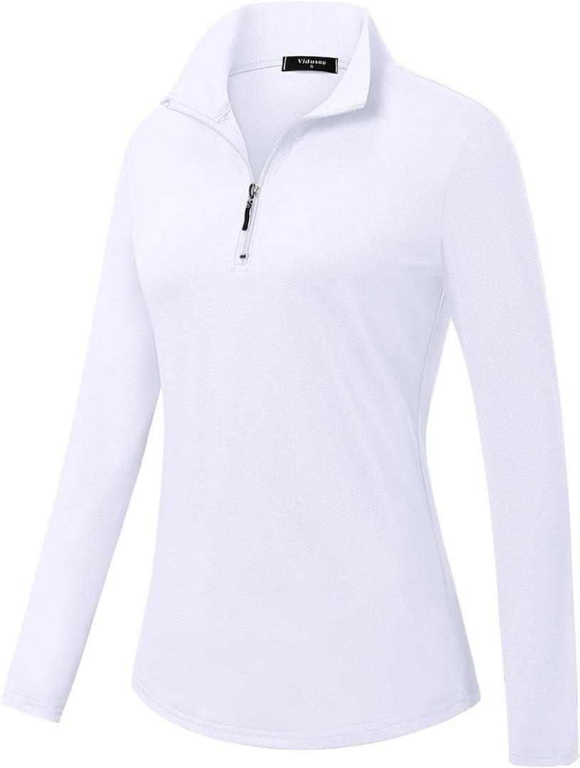Womens Golf Shirts Long Sleeve Workout Tops Zip Up Tennis Polo Shirts (White, S)