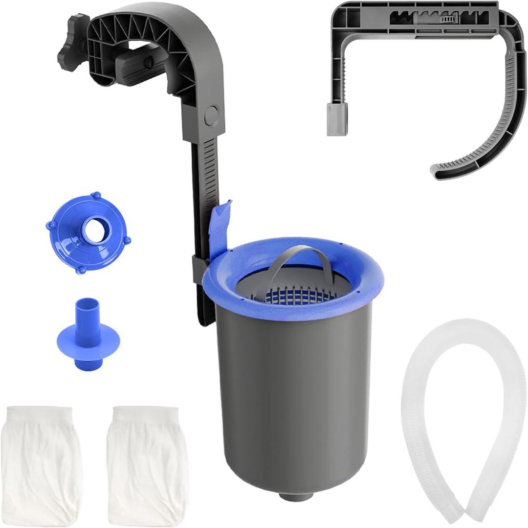Wall Mount Swimming Pool Surface Debris Skimmer Basket with Socks Above Ground Pool Skimmer Kit with Quick Set Up & Adjustable Mounting Bracket for 800+ GPH Pumps - Blue