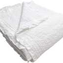 100% Cotton Frilled Bed Coverlet, Blanket Twin Size 63 x 83' - Pigment Washed Soft & Breathable Quilted Blanket for All Seasons (Off-White)