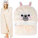 Llama Alpaca Wearable Hooded Blanket for Adults - Fluffy Super Soft Shaggy Faux Fur, Fuzzy Warm Cozy Plush Furry Fleece & Sherpa Hoodie Throw Cloak Wrap - Llama Gifts for Women Adults and Kids (Cream)