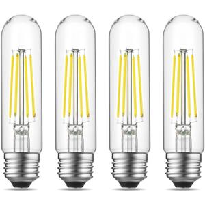 E26 LED Bulb 6W Equal 60 Watt Light Bulbs Daylight 5000K E26 Edison Bulb AC120V 750LM Dimmable 5 Inch T10 LED Bulb Tubular for Rustic Pendant, Chandeliers, Wall Sconces, Pack of 4