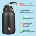 BJPKPK Half Gallon Insulated Water Bottles, 64oz Water Jug with Metal Handle & BPA Free Spout Lid, Dishwasher Safe Flasks, Large Stainless Steel Gym Sport Jugs, Black