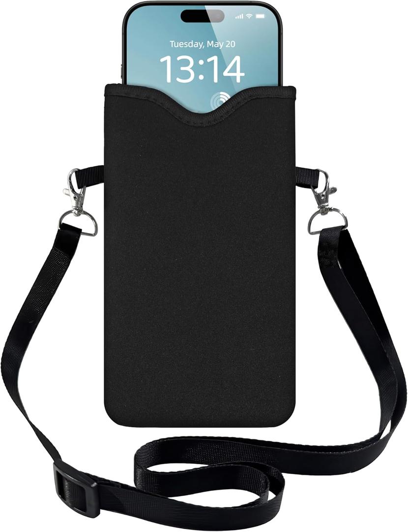 HAQuke Men Women Phone Sleeve Pouch Case Bag with Crossbody Strap/Neck Lanyard for iPhone 17/16/15 Pro Max, Air, 16/15 Plus, 16e; Black