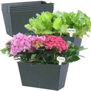 Window Box Planter 6 Pcs, 12.6 Inches Self Watering Rectangle Flower Plant Pots with Drainage Holes & Breathable Trays, Vegetable Planters for Windowsill Patio Garden Balcony Porch Yard (Dark Green)