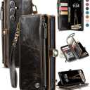 Defencase Compatible with Galaxy A25 5G Case Wallet with RFID Blocking Card Holder for Women Men, PU Leather Magnetic Snap Flip Zipper Strap Wallet Phone Case Fit for Samsung Galaxy A25 5G, Coffee