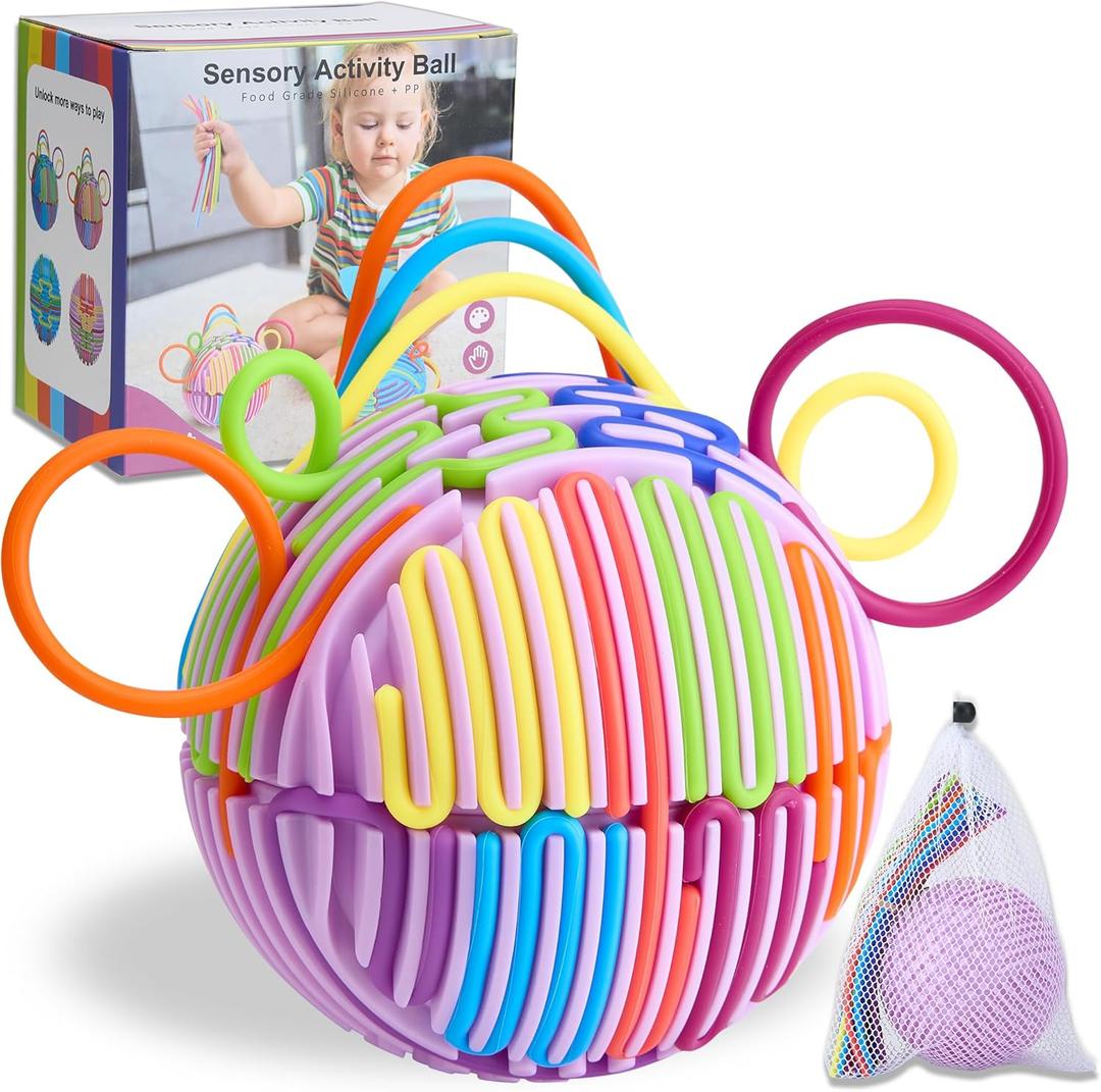 HELLO PAPAYA Sensory Fidget Toys for Kids Adults, with 24Strings Sensory Activity Ball for Autism ADHD Calming Focus Stress Relief Anxiety,Travel-Friendly Toys with Portable Storage Bag